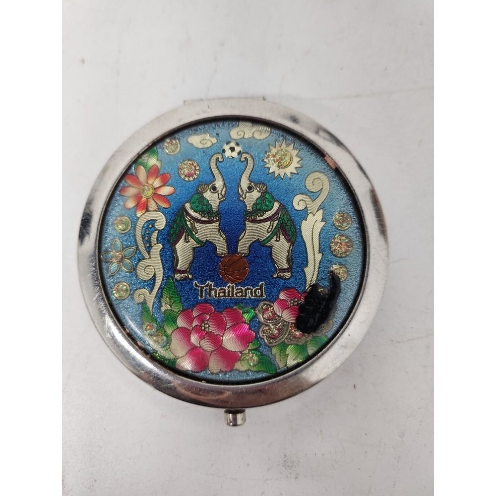 Vintage Thailand Double Mirror Compact Handheld Vanity Lucky Elephant Etched